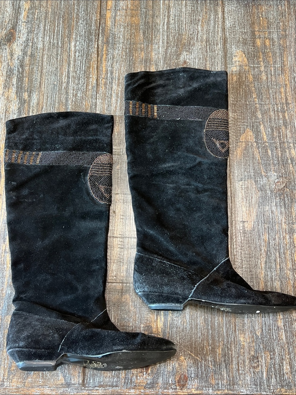 Caparros Black Suede Knee Boots with Beading Detail
